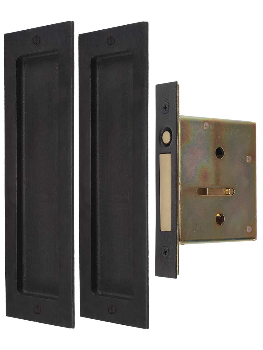 Solid Bronze Passage Pocket-Door Mortise Set with Rectangular Pulls